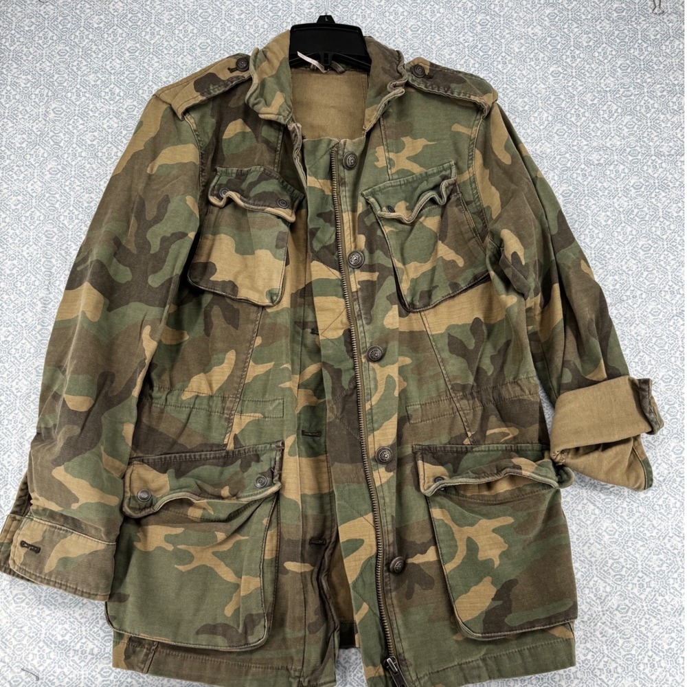 Free People Camo Military Utility Jacket Green Brown M Cotton Field Coat